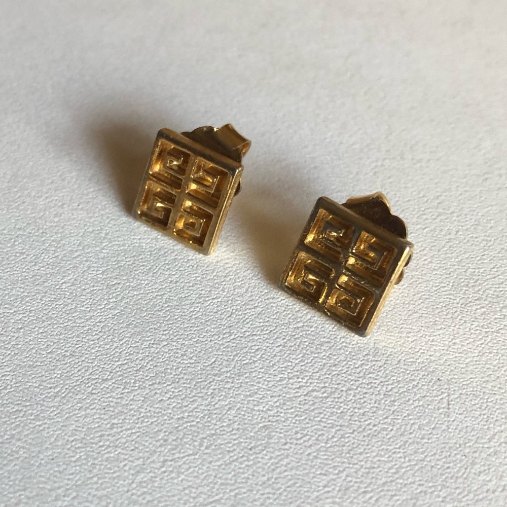 Vintage Givenchy Signed Pierced Logo Earrings - Picture 4 of 15